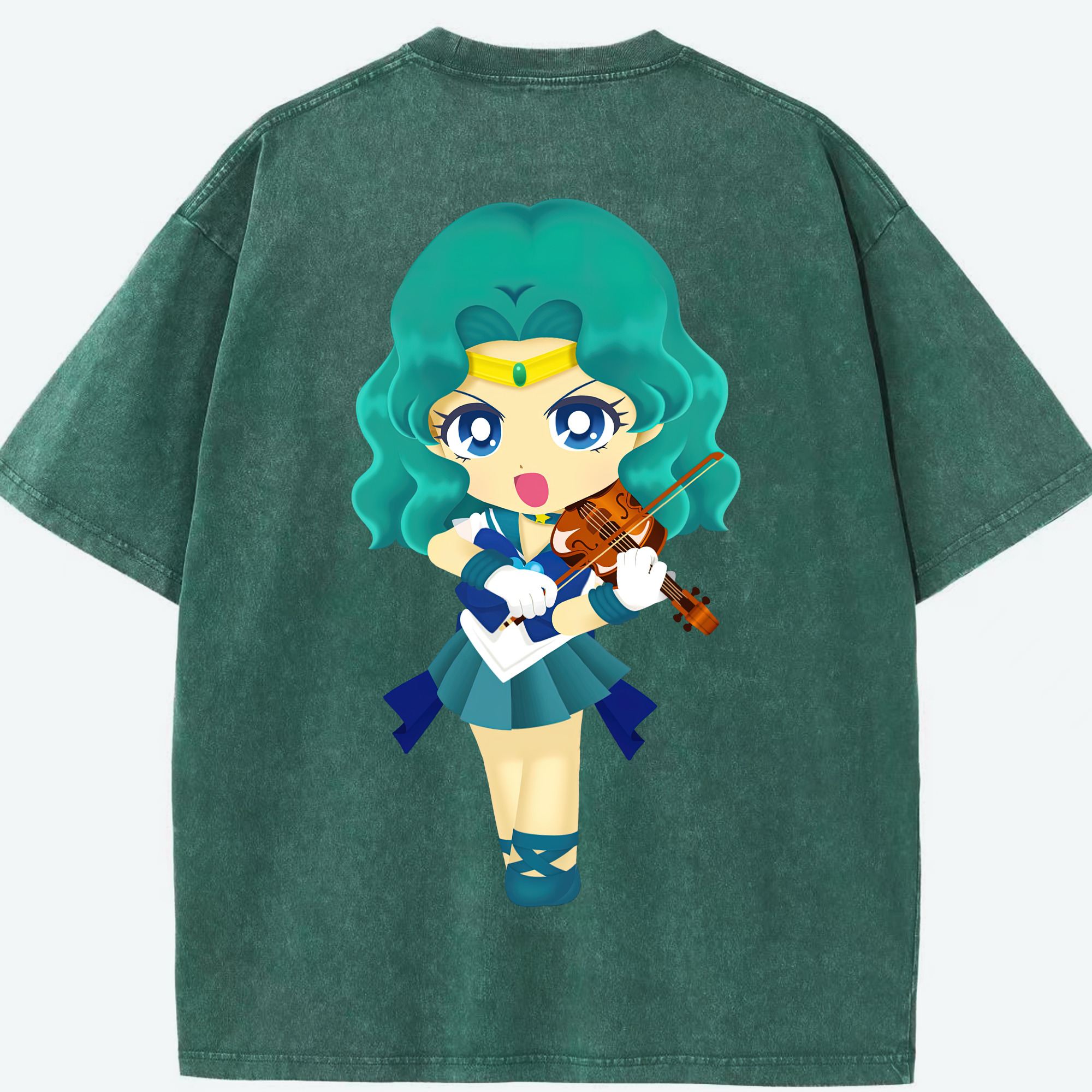 （画像用） 美少女戦士セーラームーン 海王 みちる（かいおう みちる） Sailor Moon Kaiou Michiru 綿100% ヴィンテージ風 半袖Tシャツ（背面プリント）